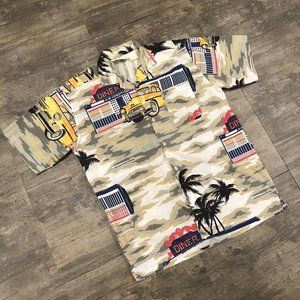 VINTAGE Repage‎ Cuban Hawaiian Shirt NO SIZE TAG (M-L) Diner Cars Short Sleeve